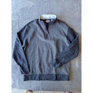 Ted Baker Men L Quarter Zip Pullover Navy Blue Textured Mock Neck Sweater